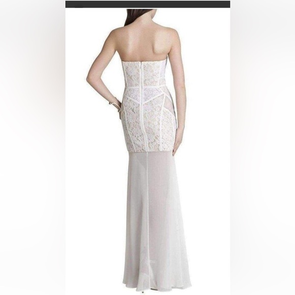 BCBGMAXAZRIA “Alyce” Strapless Lace & Tulle Mermaid Gown – Off White, Size 0 - Picture 3 of 17